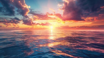 Wall Mural - Description A beautiful sunset over a calm ocean representing the open-armed forgiveness of Jesus Christ in Christian faith