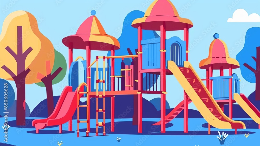 playground excitement flat design side view joyful recess theme cartoon ...