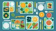 © SITTAKAN - school cafeteria flat design top view healthy lunchtime theme cartoon drawing vivid