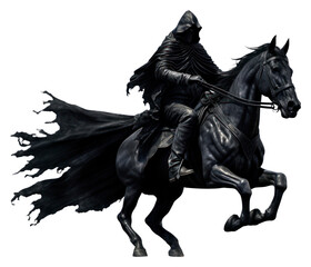 Sticker - PNG Crim reaper riding black horse animal mammal white background.