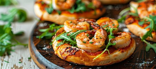 Wall Mural - Mini Pizzas with Shrimp and Arugula