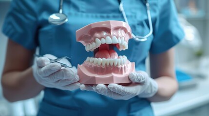 Dentist holding a dental model