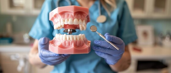 Dentist holding a dental model