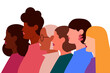 © Monika Jurczyk - Colorful illustration of six women standing side by side. Concept on diversity and sisterhood. Portrait of multiracial female friends. Diverse girlfriends together