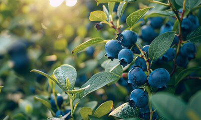 Poster - blueberries in a blueberry orchard-generative ai