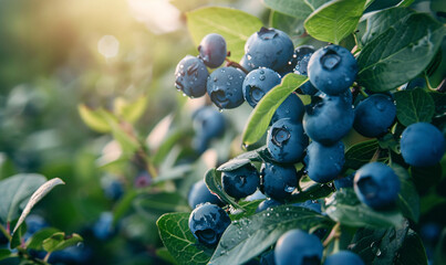 Poster - blueberries in a blueberry orchard-generative ai