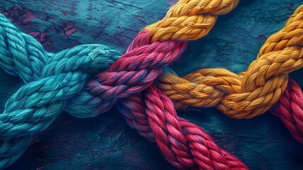 Experience the essence of teamwork and partnership in this captivating image, where a group of vibrant ropes intertwine harmoniously to shape a bold direction arrow