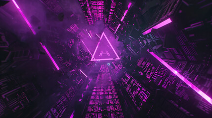 Canvas Print - Futuristic Cityscape with Purple Neon Lights.