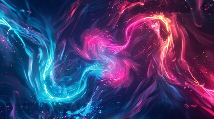 Neon Light Swirls on Digital Abstract Background