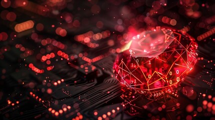 A glowing ruby gemstone symbolizing the Ruby on Rails programming language and its integration with coding and web development.