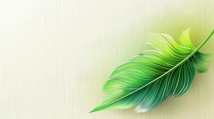 Wall Mural - A quill pen vector with a soothing gradient from forest green to lime green, designed to invoke the freshness of nature, set on a light wooden texture background.