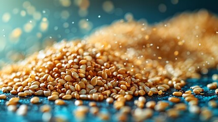 sesame seeds on a bright teal surface