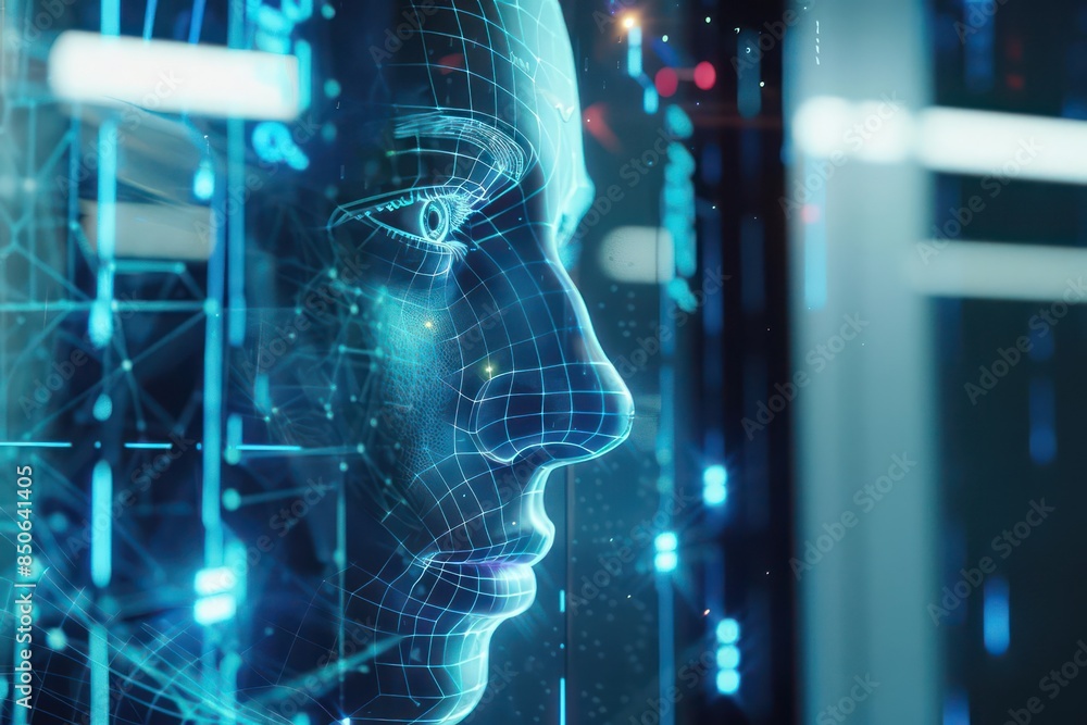 A futuristic biometric security system scanning and identifying users ...