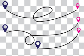 Wall Mural - route icon - two points with dotted path and location pin. route location icon two pin sign and dott