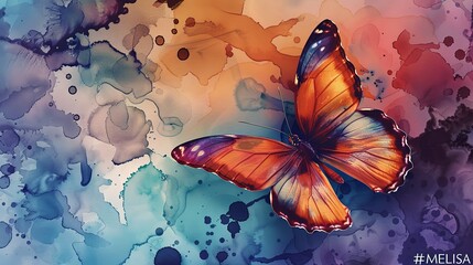 Wall Mural - Butterfly with watercolor background