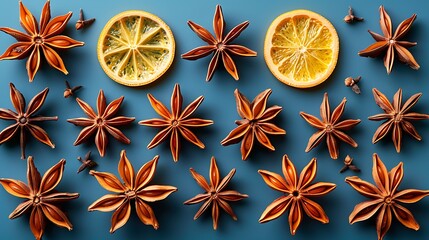 Wall Mural - star anise on a bright ultramarine blue background