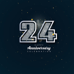 24th Anniversary celebration, 24 Anniversary celebration in black BG, stars, glitters and ribbons, festive illustration, white number 24 sparkling confetti, 24,25 
