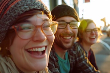 Wall Mural - Group of friends laughing and having fun together in the city. Group of young people having fun in the city.