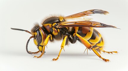 Sticker - macro close-up of hornet in studio light, side view, isolated on white background