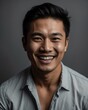 © sevenSkies - black background studio portrait of smiling handsome asian guy model with clear smooth skin and white teeth
