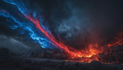 Dynamic Clash of Blue and Red Flames in Tornado Shape