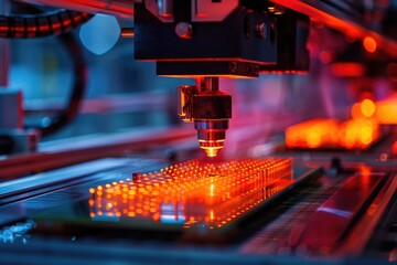 Poster - Robotic manufacturing of semiconductors and computer chips from silicon wafers. Modern technology concept