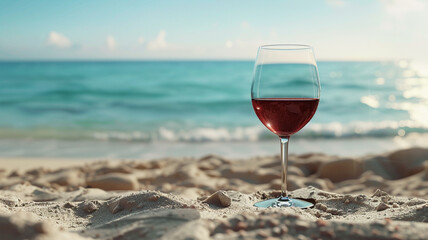 Wall Mural - red wine on the sand with sea background