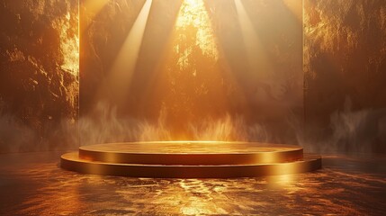 Canvas Print - golden podium with a stage and spotlight background