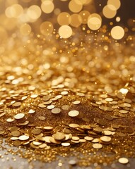 Wall Mural - gold glitter and confetti background with bokeh