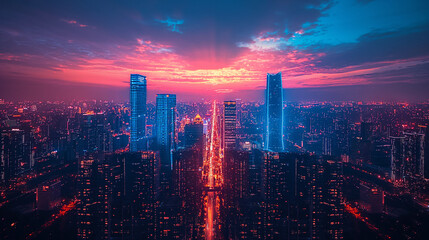 Wall Mural - Aerial View of City Network of Beijing Skyline.