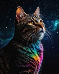 Dreamy scene of a cat gazing at the moonlit night sky