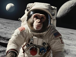 Wall Mural - AI-generated illustration of a monkey in an astronaut suit on the moon