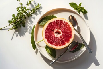 fresh red pomelo fruit or grapefruit on plate