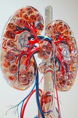 Kidneys of the human urinary system with bladder anatomy. 3D