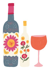 Poster - PNG Wine bottle and wine glass drink white background refreshment.