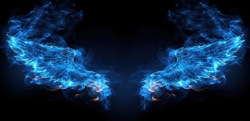 Illustration of wings in smoky neon blue on a black background
