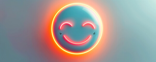 Neon smiling face on a soft background.