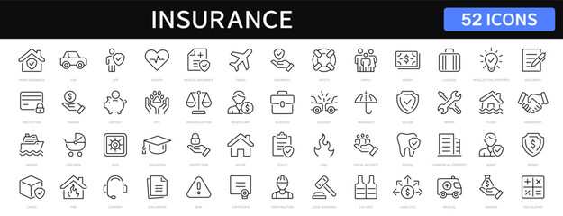Wall Mural - insurance thin line icons set. insurance editable stroke symbols collection. life, car, house, care,