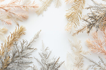 Elegant Frosted Pine Branches On White Background, New Year's concept, winter concept