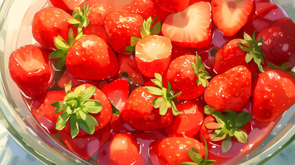 Wall Mural - A bowl filled with plump strawberries, some a vibrant red with a healthy sheen and others with a slightly duller color and a softening texture.