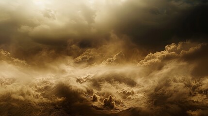 Fog brown background with smoke clouds. Dusty field with smoke clouds.