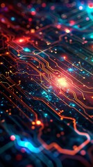 Wall Mural - a galaxy transformed into a vibrant circuit board pattern, for a tech-themed wallpaper