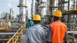 © MAGNIFIER - Engineer men,women standing back to control work, oil refinery.