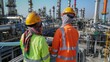 © MAGNIFIER - Engineer men,women standing back to control work, oil refinery.