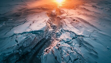 Wall Mural - Glacier Sunset - A scenic aerial view, with a touch of fantasy, creating the perfect background wallpaper for your devices.