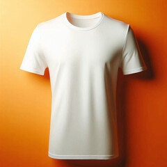 Sticker - Blank White T-Shirt Mockup Template On Orange Background