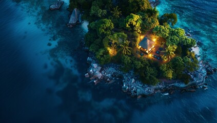 Wall Mural - This beautiful aerial Island Midnight view features the tranquil hours, perfect as a background wallpaper for your devices Stock
