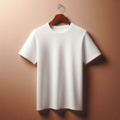 Blank White T-Shirt Mockup Template On Brown Background