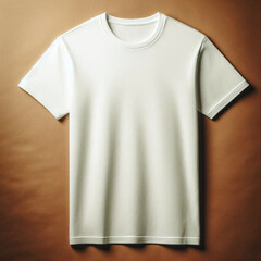 Wall Mural - Blank White T-Shirt Mockup Template On Brown Background