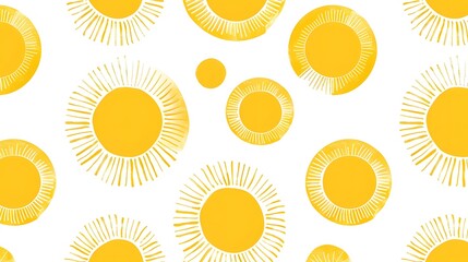 Abstract yellow suns seamless pattern on white background. Geometric circle repeat pattern in minimalist style. Farbric, paper, clothing summer design